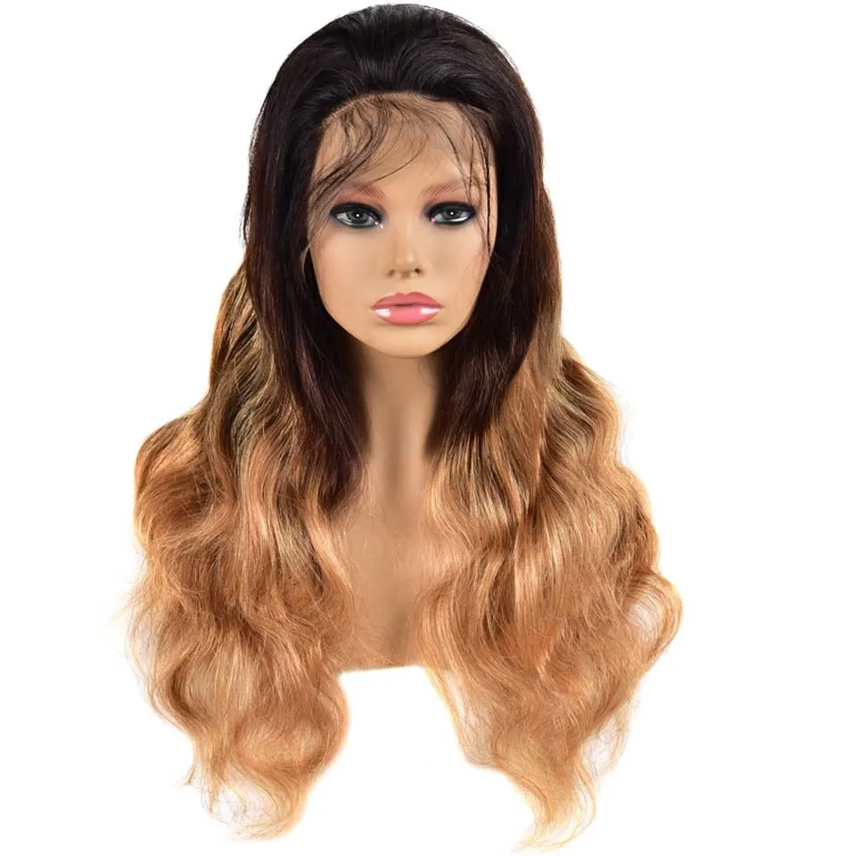 

Ombre 1B/4/27 Lace Front Human Hair Wigs With Baby Hair Brazilian Body Wave Remy 4*4 Lace Front Wig Bleached Knots