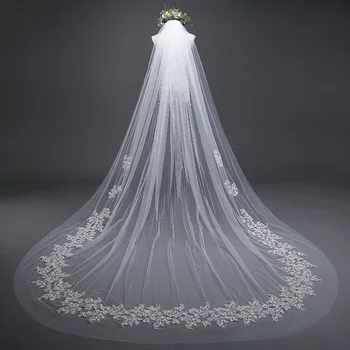 Net Flower Applique Wedding Veil Wedding Dress Flowers Long Trailing Ivory One Layer Bride Veil Buy Long Lace Wedding Veil Indian Wedding Veil Scalloped Edged Wedding Veils Product On Alibaba Com