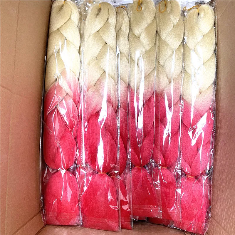 

613 pink color Large Stock Cheap Price Ombre Two Tone Synthetic Jumbo Crochet Braiding Hair, Two tone ombre braids jumbo hair braid