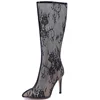 Sexy Women Summer Lace Clear Knee High Boots High Thin Heels Transparent Net Booties Lady Side Zipper Long Boots