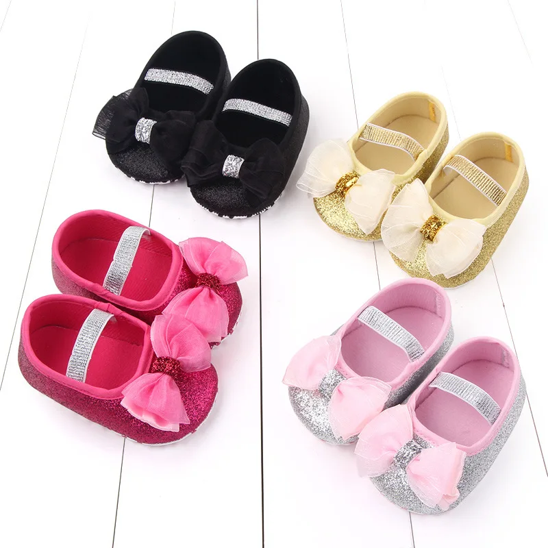 

Wholesale Cheap Bow Knot Baby Girl Shoes Sequins Flat New Born Baby Shoes Infants Baby Prewalker Shoes