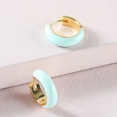 

Minimalist Enamel Hoop Huggie Earrings Small Dainty Circle Huggie Earrings For Summer Vacation, White/purple/green/black/pink