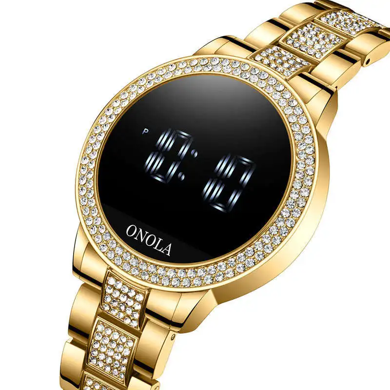 

Luxury Touch Screen Quartz Watch Jewelry Lady Stainless Steel Band Reloj Inteligente Smart Watch Iced Out Diamond Digital Watche, Black/ gold/ silver/rose gold