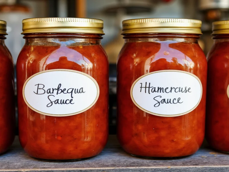 Homemade barbecue sauces in labeled mason jars