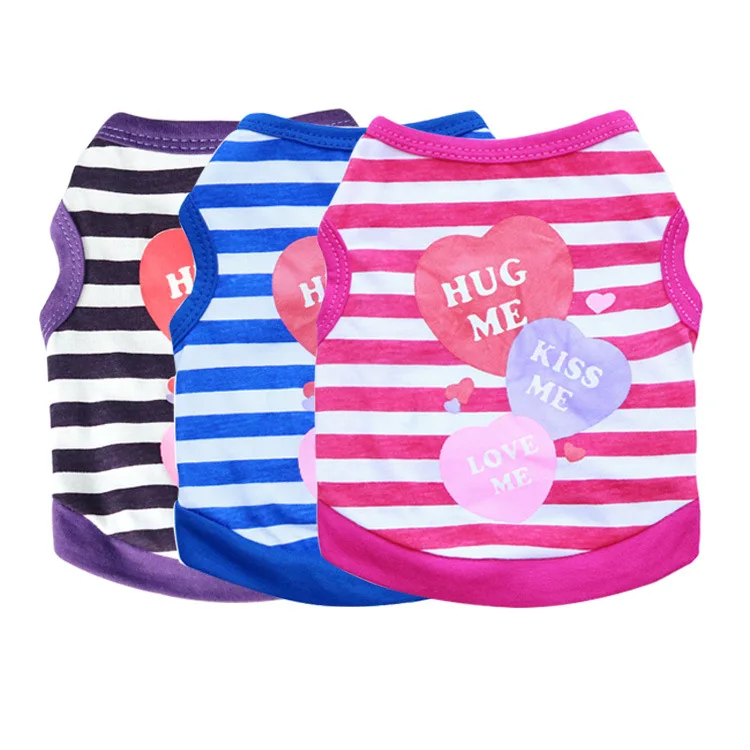 

Wholesale Pet Puppy Cat Clothes Vests Colorful Stripe Cotton Spring Clothing Small Dog T-shirt, Show as the picture