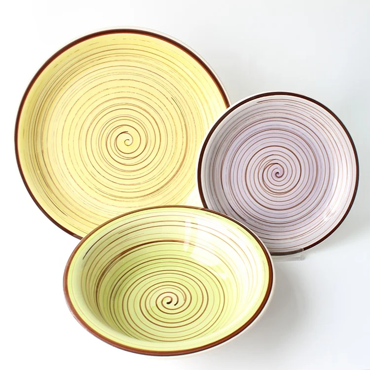

China tableware ceramic Hand Painting stoneware plates 12pc ceramic dinner set