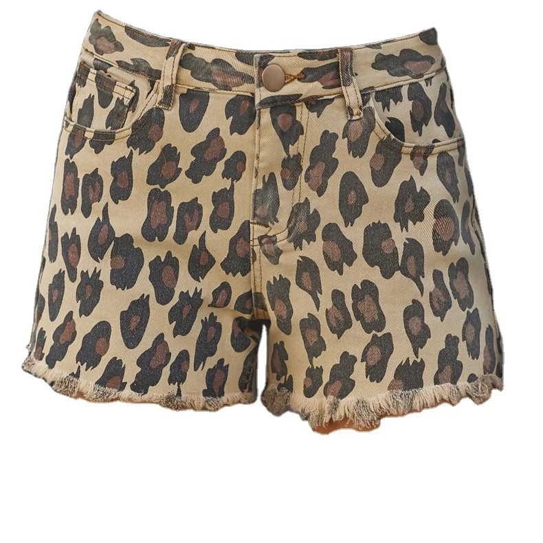 

Leopard Printed Jeans Shorts,Tassel Pockets Denim Woman Short Pants, Picture