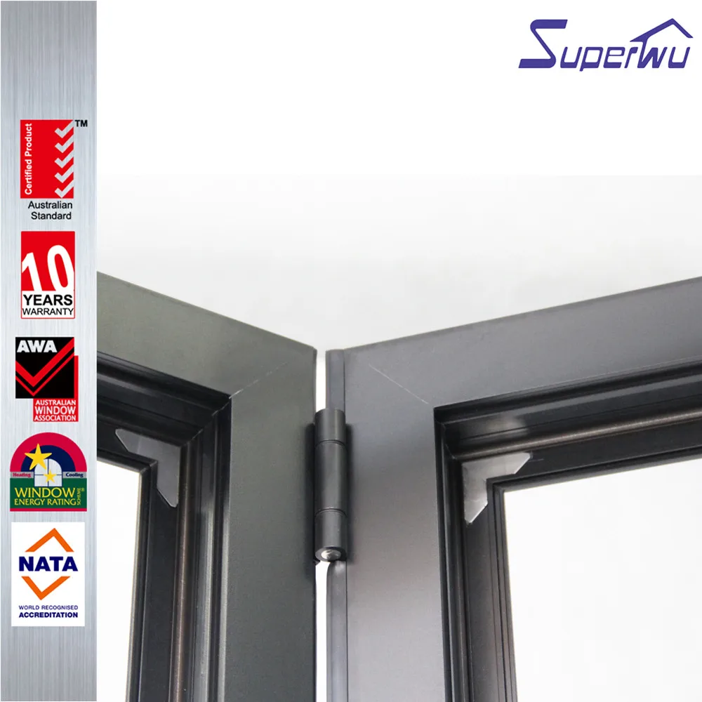 Customized three panels aluminum black color bi folding doors thermal break profile