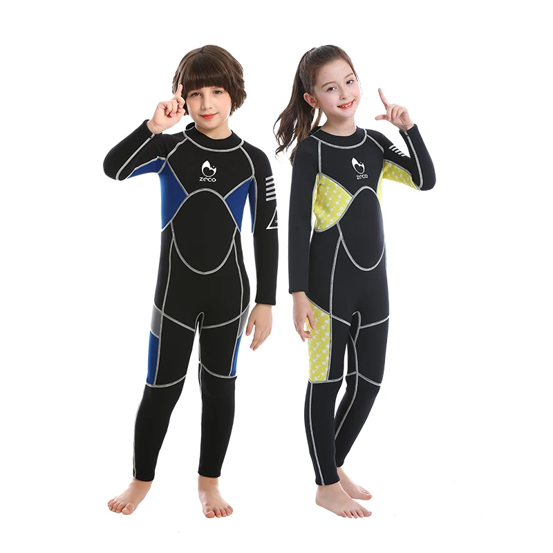 

2.5mm Kids Full Wetsuit, One Piece Swimsuit for Boys and Girls, Back Zip for Swimming Diving suit Neoprene Children wetsuit, Red/blue/yellow