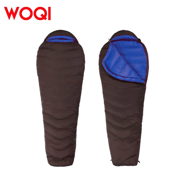 WOQI Adult Cold Weather Ultra Lightweight Portable Waterproof Down Mummy Sleeping Bag with Compression Bag