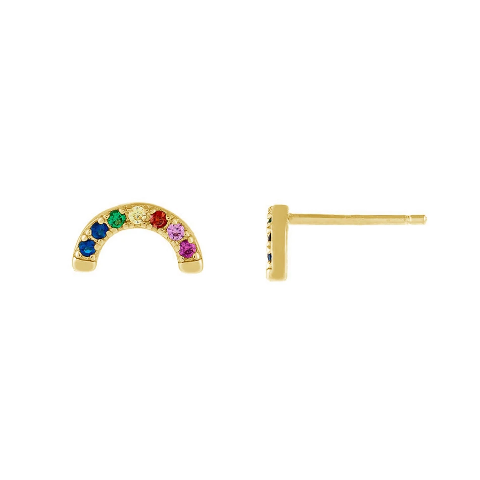 

Wholesale Minimalist Jewelry 925 Sterling Silver 14k gold piercing 18k Gold Plated Rainbow Cubic Zircon Moon Stud Earrings