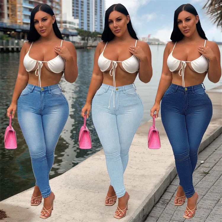 

2021 Hot Summer Casual Skinny Ladies Jeans Street Long Women's Denim Pencil Pants, Solid color