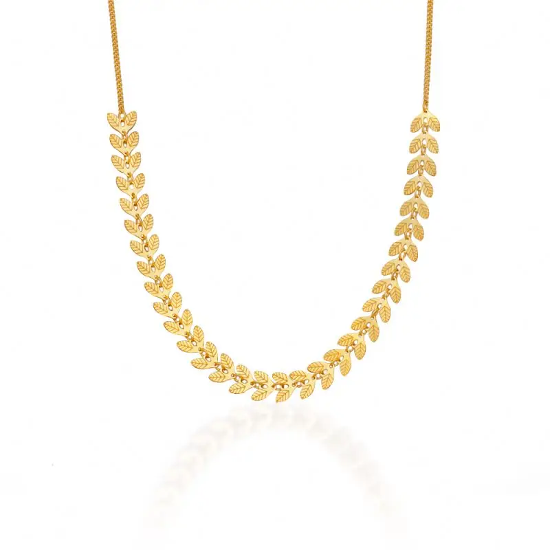 

925 sterling silver 18k gold plated leaf leaves choker chain necklace, Yellow gold