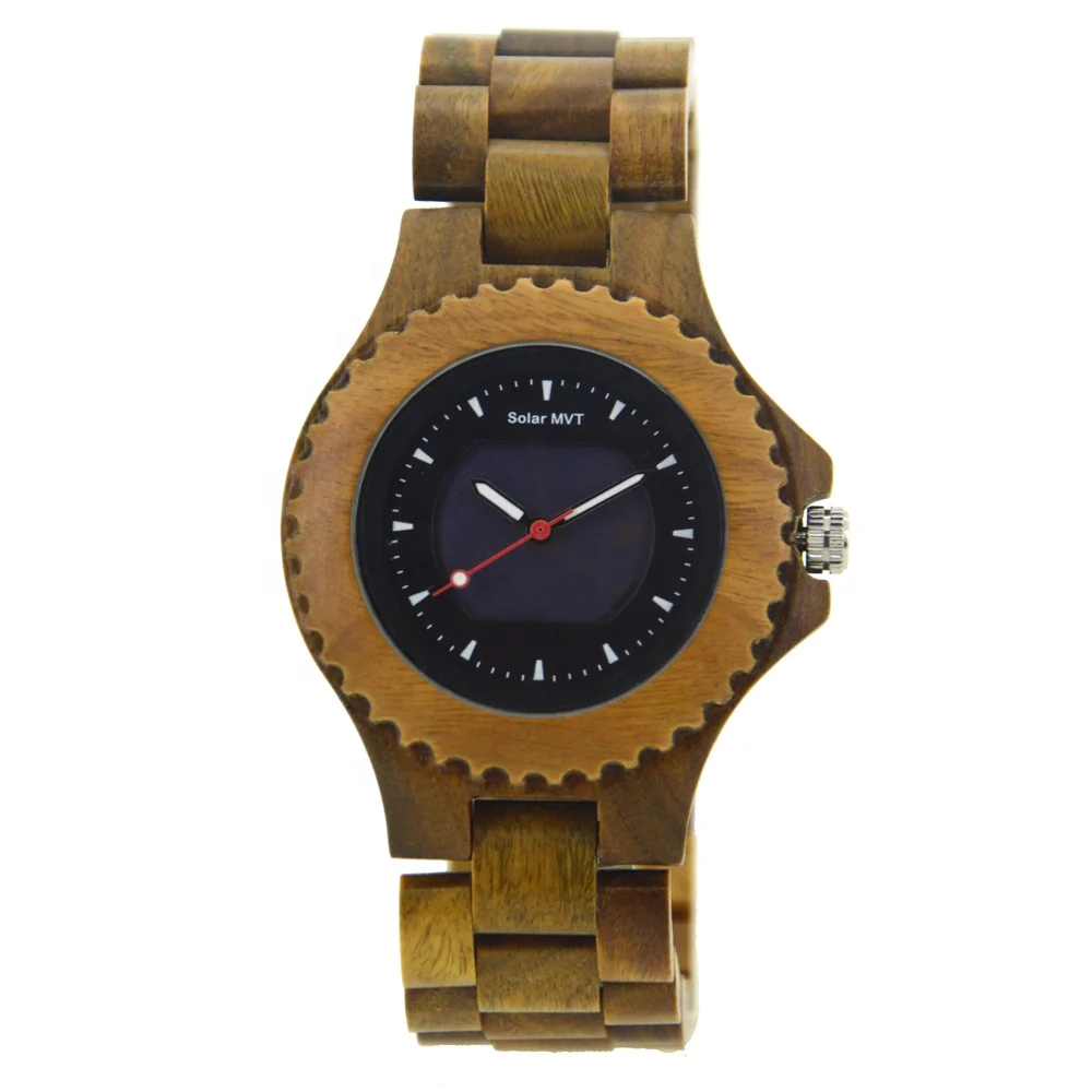 

Design Your Own Watch Wood Case Watch Solar Movement Energy Saving Wristwatch with Japan Brand Logos Custom All Glass Men Latest
