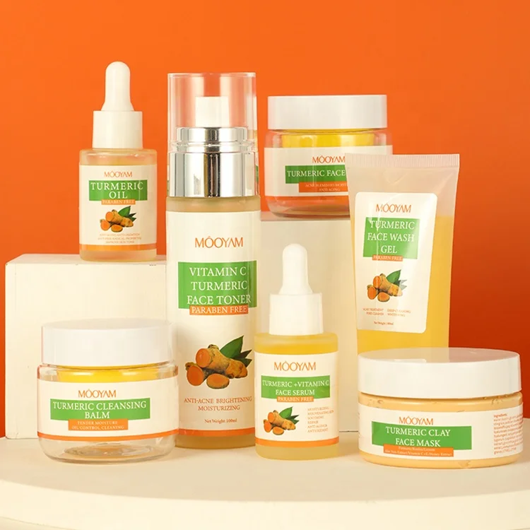 organic skin care set anti acne whitening turmeric root cream face care private label skin care set
