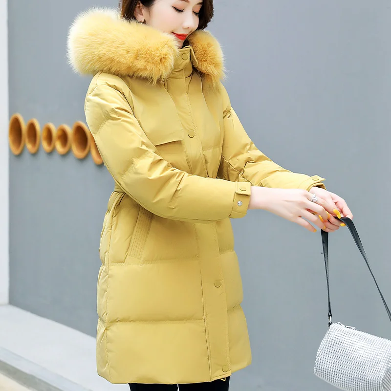 

Yellow 2021 Ladies Winter Hoodie Down Jacket Coats Long Women's Down Jackets
