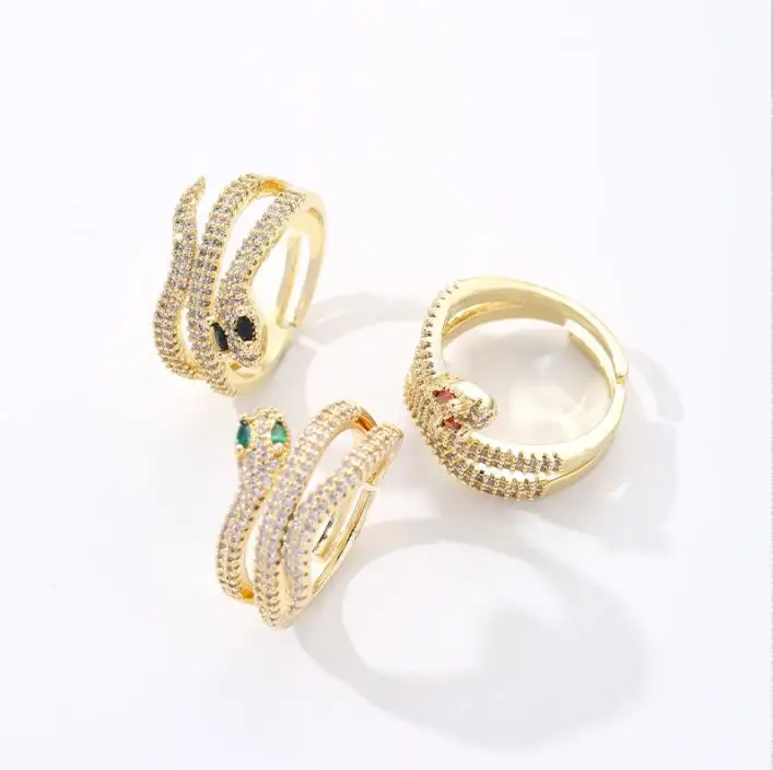 

18K Gold Plated snake shape Stainless Steel Rings Finger Chunky Wedding statement Jewelry Zircon Ring