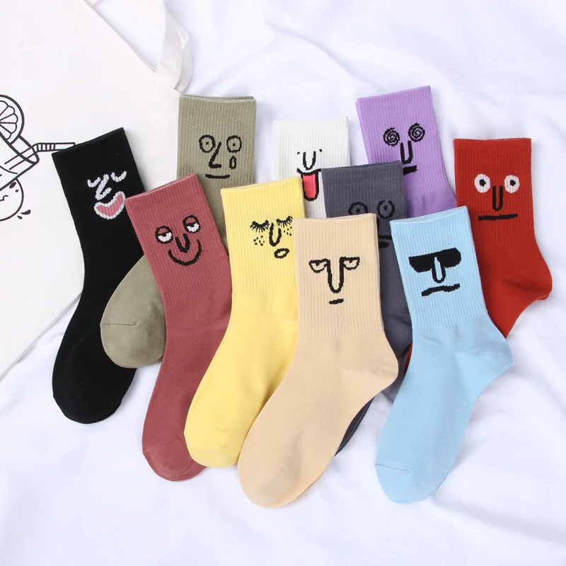 

Youki Women's High Quality Comfortable Funny emoticon print Cotton ladies long Socks stocking