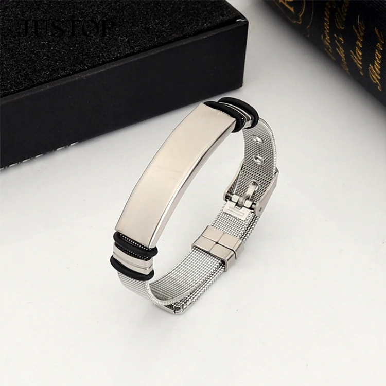 

Wholesale Men Fashion Stainless Steel Network Watch Strap Cable Steel Wire Band Bending Bracelet Personality Lettering