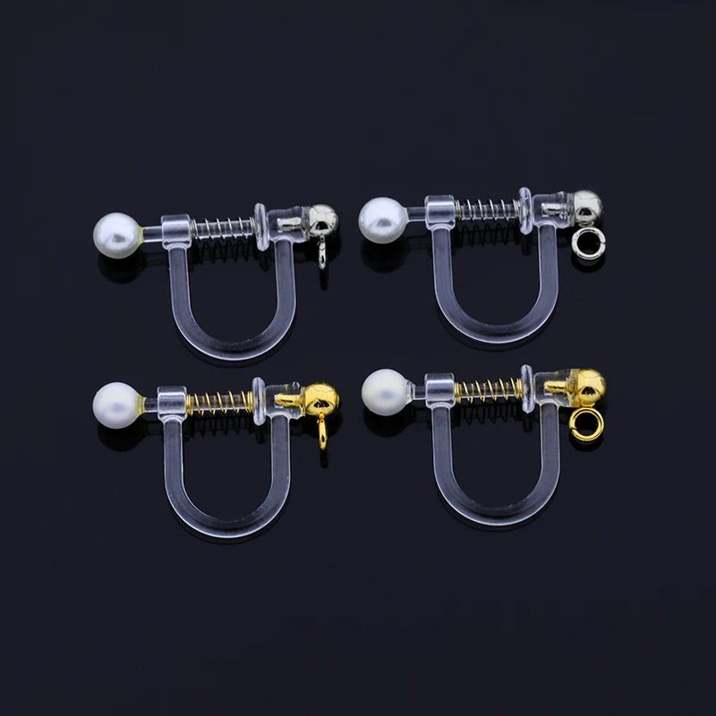 

3MM imitation pearl resin spring earclip with hanging ring without pierced ear clip accessories, Gold,steel color