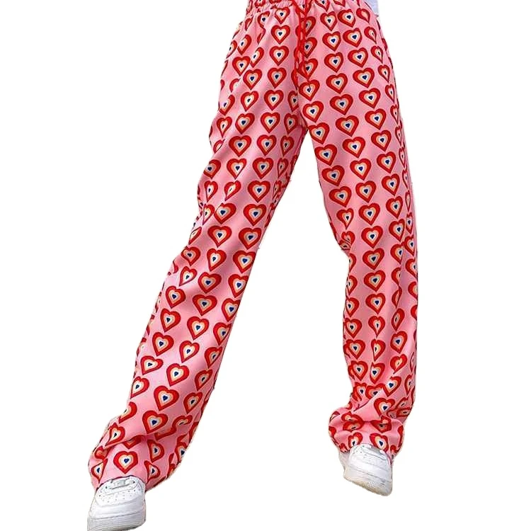 

Thailand Popular Loose Wide-leg Pants Heart Shape Printed High Waist Casual Pants Women's Trousers