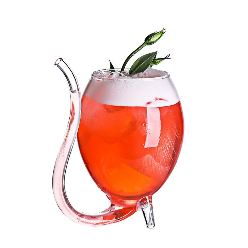 

300ml Red Wine Glass Cups Whiskey Glass Heat Resistant Glass Sucking Juice Milk Cups Tea Wine Cups With Drinking Tube Straw