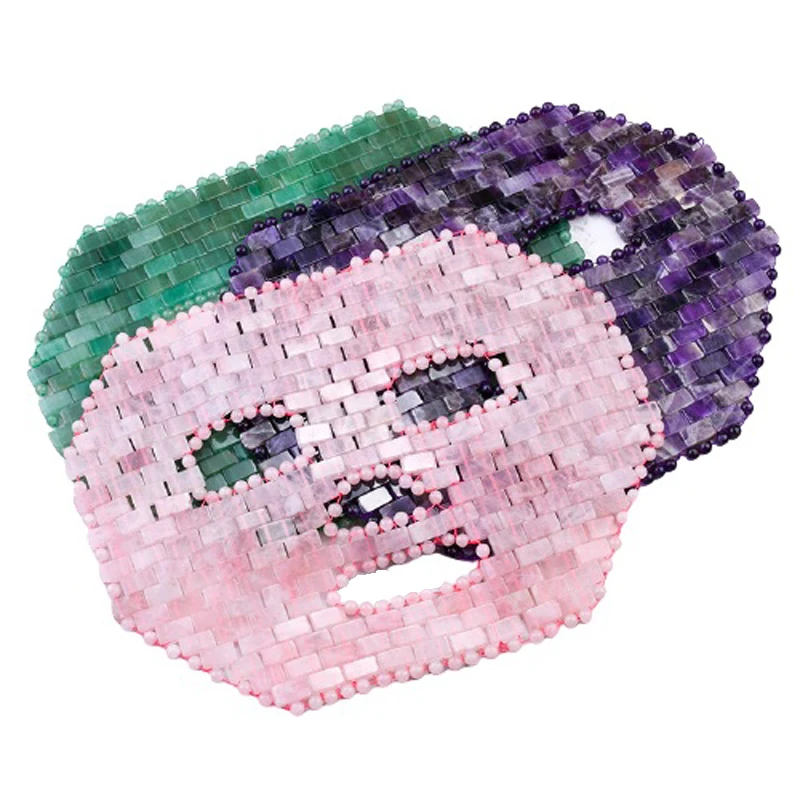 

2019 Cooling Nature Facial Amethyst Rose Quartz Jade Sleep Face Mask, Pink
