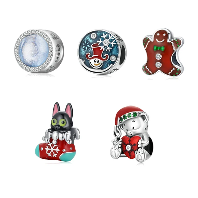 

SCC2035 Hot sales diy silver charms 925 sterling silver christmas series cute christmas bear charms