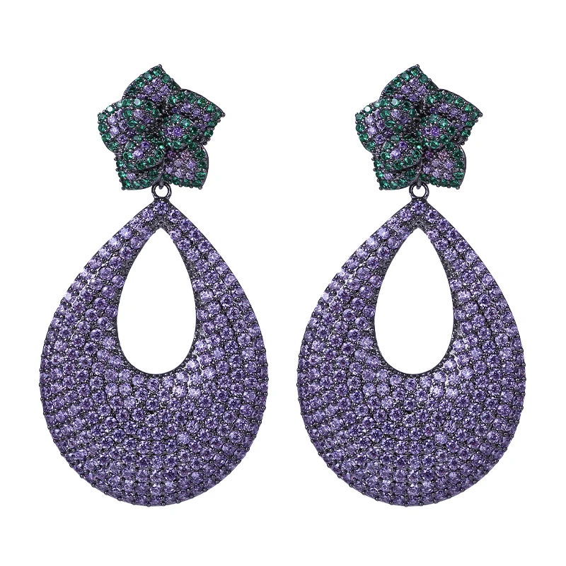 

Luxury Flower Design Cubic Zirconia Earrings Women Fashion Wedding Banquet Drop Earrings New Hot Sale XIUMEIYIZU 925 Jewelry, Pink,champagne