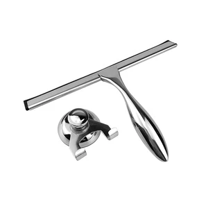 Image of FREE SAMPLE Good stainless steel bathroom mirror and shower door wiper glass squeegee with hook