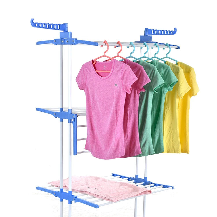 

Simple Indoor Floor Heavy Duty Clothing Garment Rack Hanging Stand Clothes Drying Rack, Blue