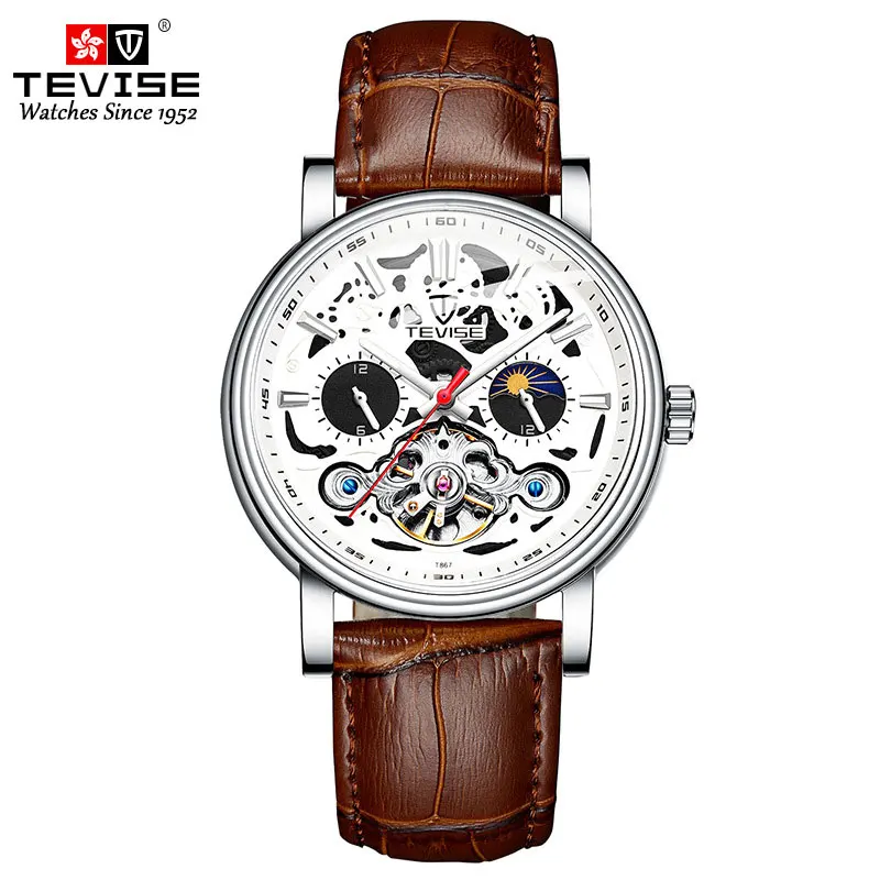 

Factory OEM Brand Logo Skeleton Tourbillon Automatic Mechanical Watch Genuine Leather Men Watches Water Resistant, Optional