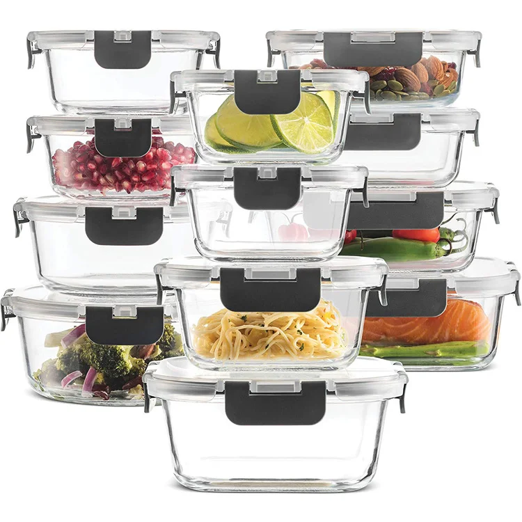 

Hot Selling Meal Prep Storage Container with BPA-free Lock Lid Glass Food Container 24 Set