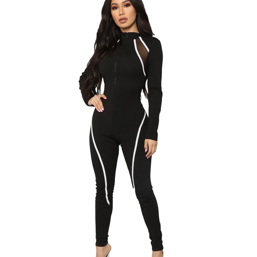 

FS2500A Women Sexy See Through Mesh Jumpsuit Long Sleeve Sportswear