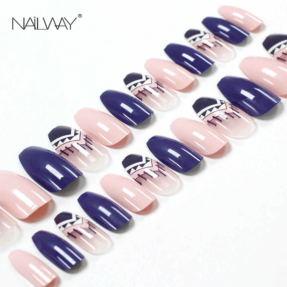 

Wholesale ABS Elegant Coffin Press On Nails Pink Artificial Finger Nails Manicure Fake Acrylic Nails With Glue, Colorful