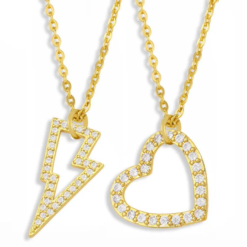 

Customizable gold-plated diamond lightning heart-shaped couple pendant necklace