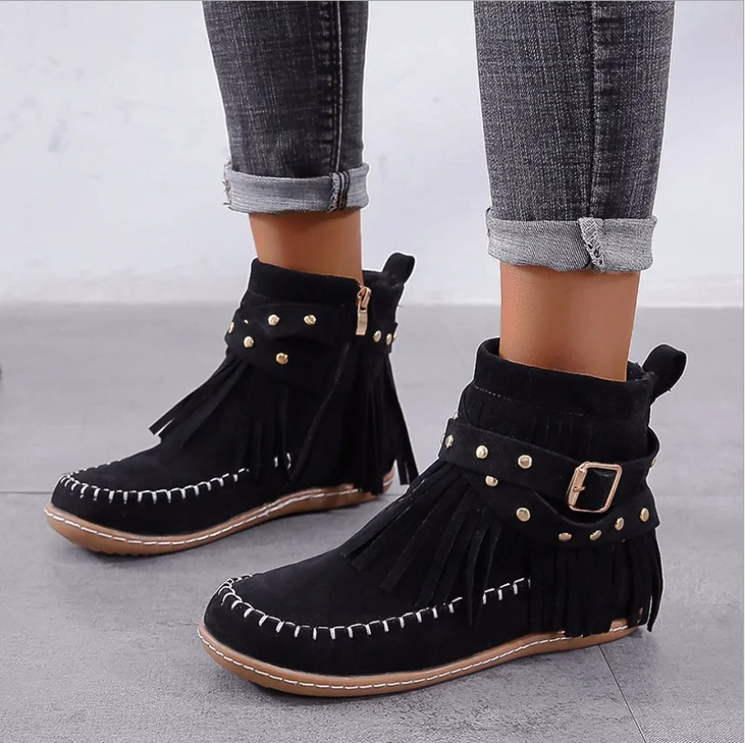 

hot sale winter thick platform bottom women boots comfortable flat lady Ankle boot fashion women casual shoes, Black, beige, brown