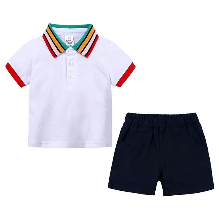 

Summer Little Boy Clothing Sets Kids Boys Clothes Suit Polo T-shirts+Shorts 2PCS Outfits Clothing Children Sport Suits, Dark blue/red/white/pink/yellow