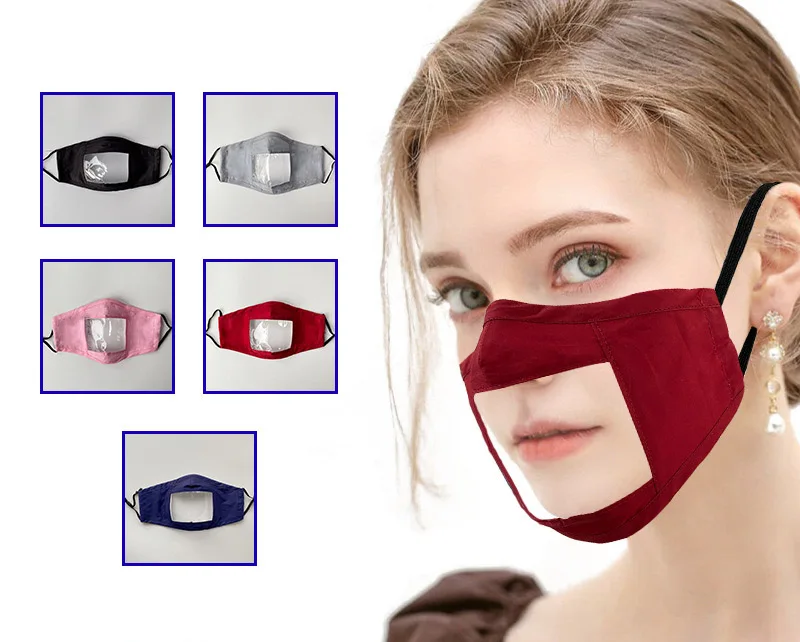 
100% Cotton Plain Color Face-Mask washable reusable-mask with clear window with clear mouth 