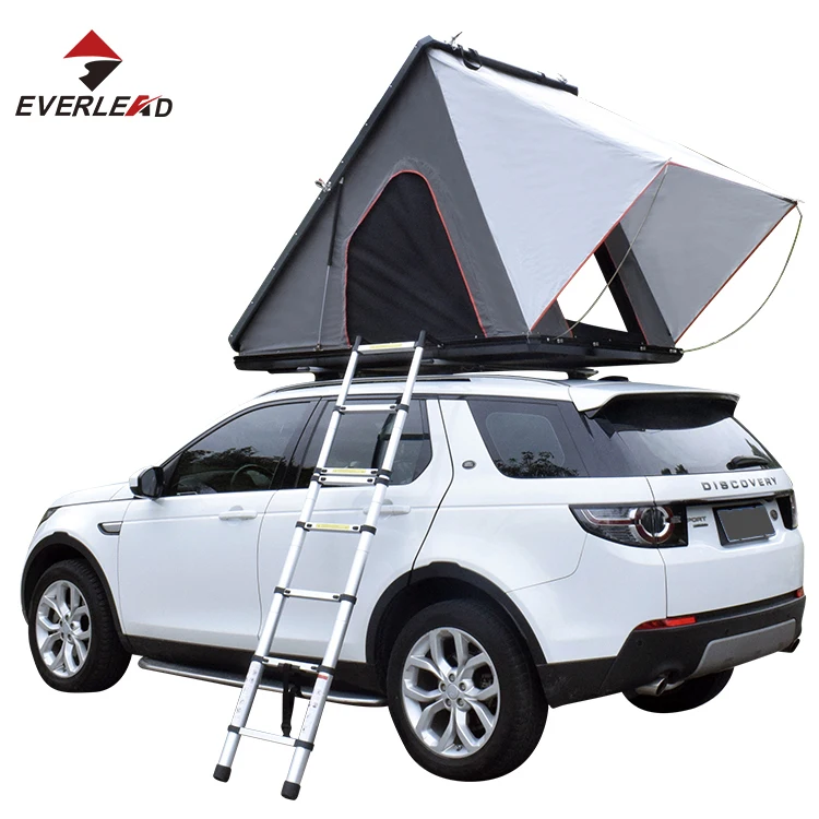 

China buy 2 person 4wd truck car triangular automatic camping waterproof clamshell rooftop tent hardshell rooftent for auto, Black/grey or customize