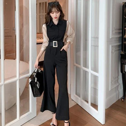 

Summer New Style Female High Waist Casual Chiffon Pants Women Jumpsuit, Black