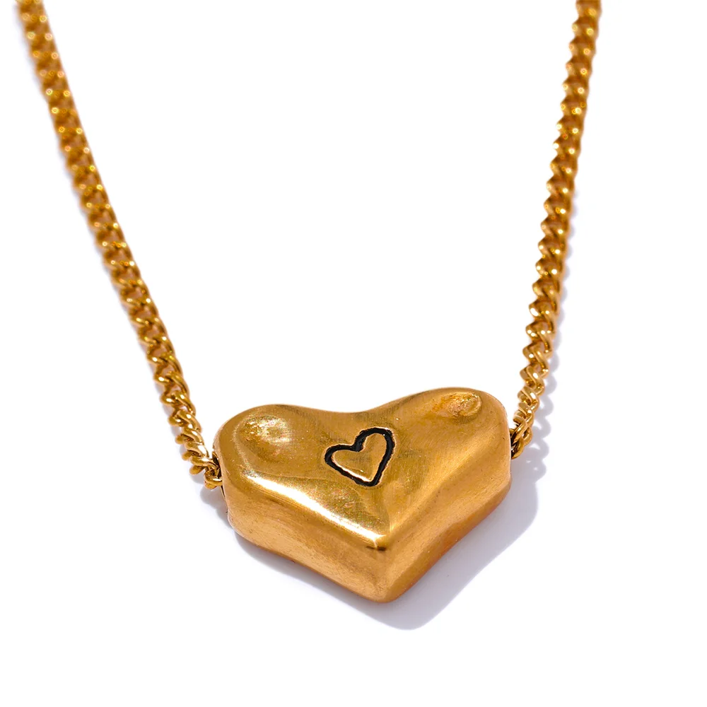 

JINYOU 3275 Unique Chic Cast Heart Love Pendant Necklace 18K Gold PVD Plated Stain Less Stainless Steel Vintage France Jewelry