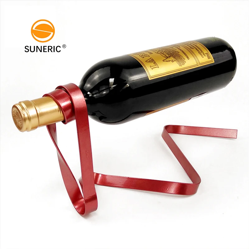 

Magic Floating Single Wine Bottle Stand Iron Ribbon Gravity Suspension Metal Holder Tabletop Wine Display Rack, As picture