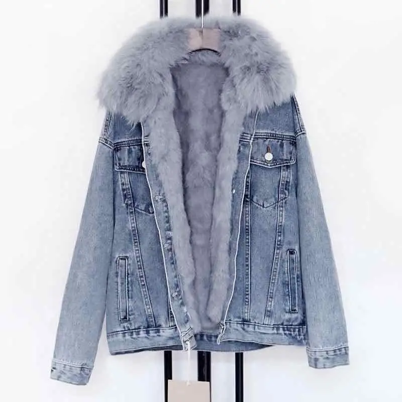 

Thick Lady Denim Coat Ladies Winter fur linner Coat Women Sweet Coats, Picture