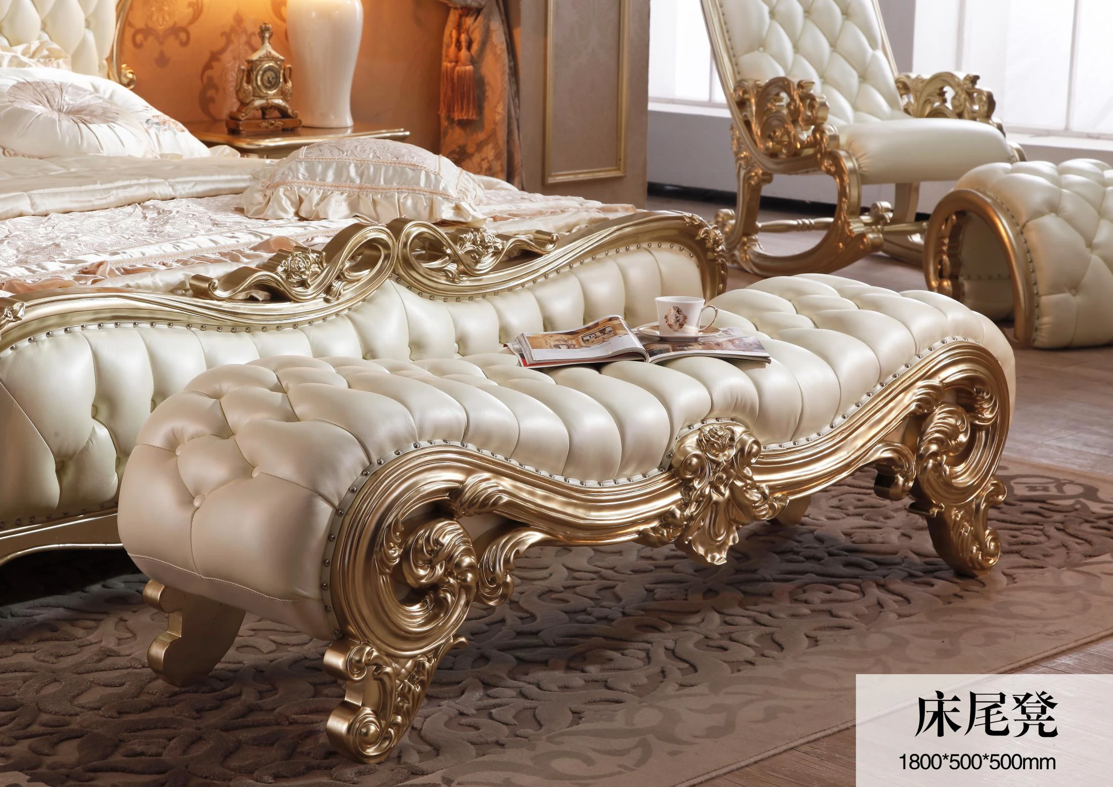 Juego De Muebles De Lujo De Estilo Clásico,Marco De Madera Tallado,Cama