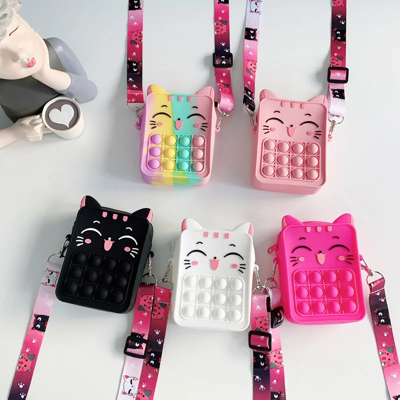 

Bulk Production Creative Kids Adult Funny Silicone Pressing Toy Crossbody Mini Purse Cute Cartoon Cat Pop Bag, Picture