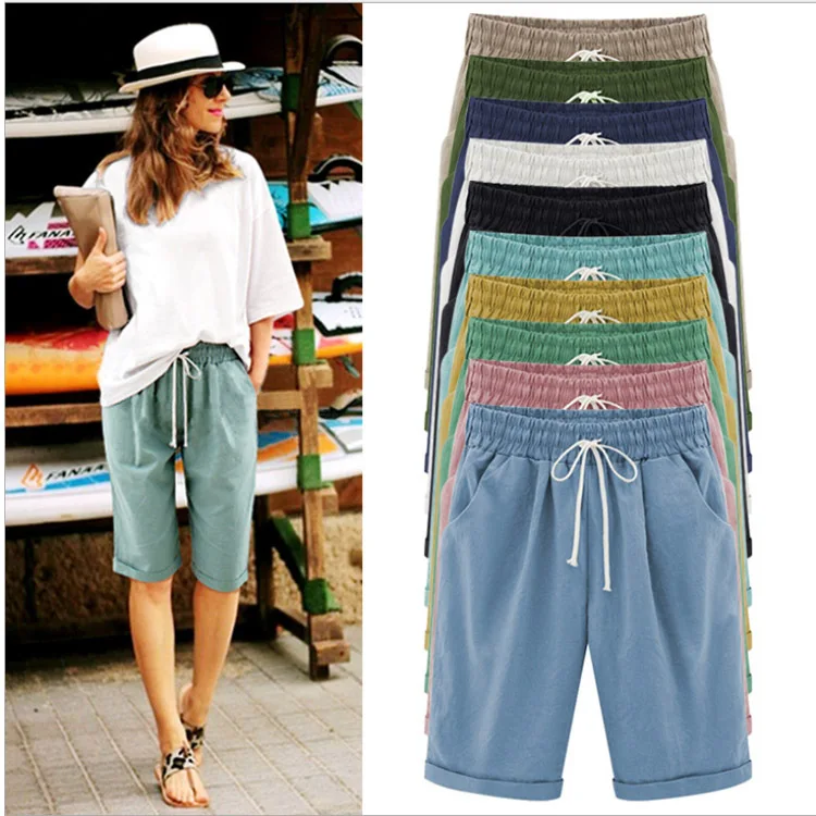 

women Cotton linen women trousers large size thin casual shorts five trouser