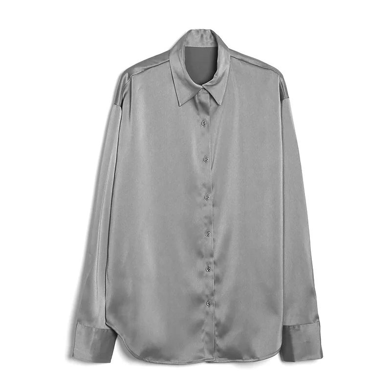 

2020 New Arrival Women Long Sleeve shirt Fashion Satin Lady ladies shirt