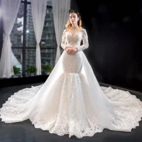 

Jancember RSM66856 long sleeves detachable lace appliques designer mermaid wedding dress