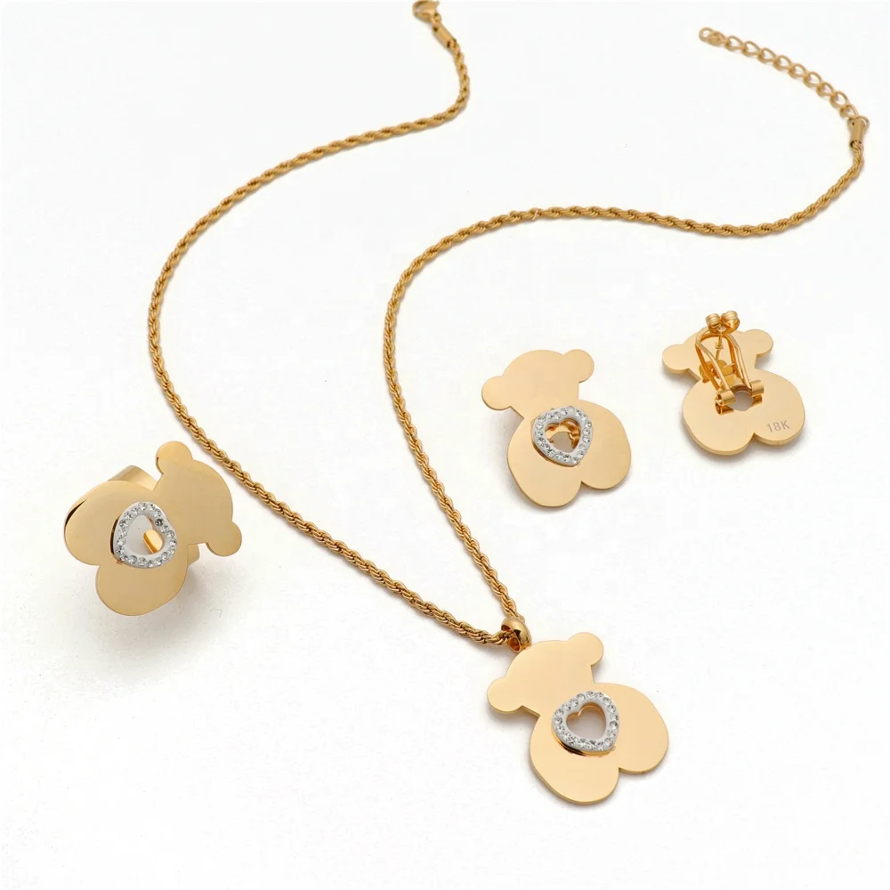 

18K Gold Plated Big Ring Stainless Steel Necklace Set Women Trendy Girl Hawaiian Party Fashion Jewelry 2021